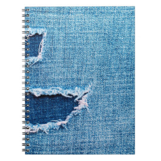 Caderno Espiral Fundo de denim texturizado. Furo no tecido