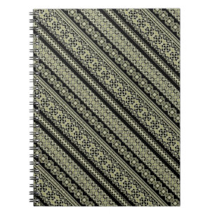 Caderno Espiral Fundo de ornamento da ucrânia preto-branco