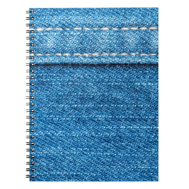 Caderno Espiral Fundo de textura de jeans azuis. (Frente)