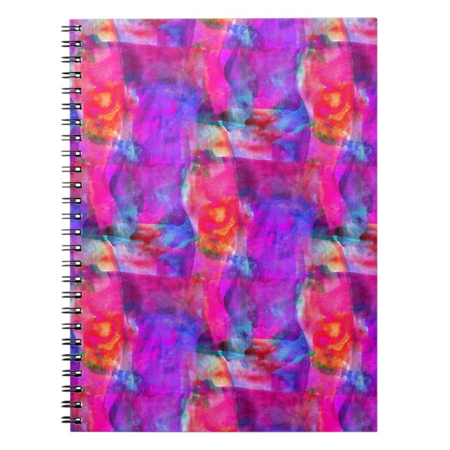 Caderno Espiral Fundo de textura rosa, azul, vermelha (Frente)