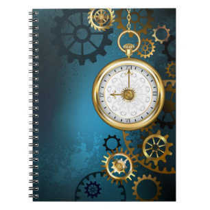 Caderno Espiral Fundo de turquesa Steampun com engrenagens