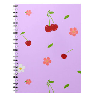 Caderno Espiral Fundo Divertido de Frutas e Flores de Cereja