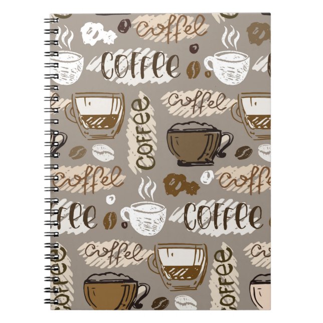Caderno Espiral Fundo do café com rabisco desenhado à mão (Frente)