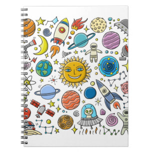 Caderno Espiral Fundo do Espaço. Planetas do sistema solar. Roc