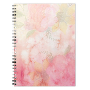 Caderno Espiral Fundo Floral Cor-de-Água Rosa