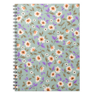 Caderno Espiral Fundo floral ventiço. Padrão floral com sma