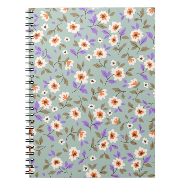 Caderno Espiral Fundo floral ventiço. Padrão floral com sma (Frente)