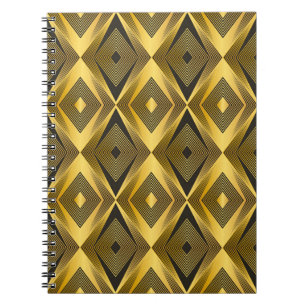 Caderno Espiral fundo geométrico abstrato. Vintage Art Deco.