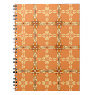 Caderno Espiral Fundo laranja com tribo abstrato repetido