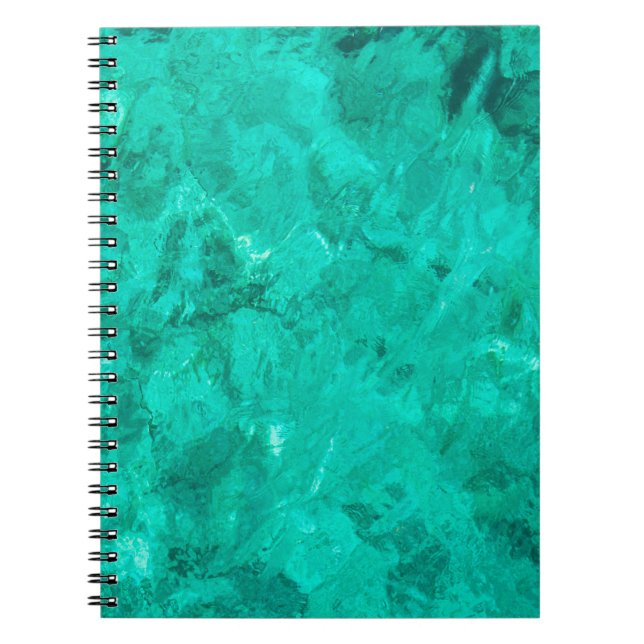 Caderno Espiral Fundo líquido de turquesa de onda azul-mar (Frente)