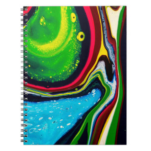 Caderno Espiral fundo pintado à mão de abstrato, acrílico líquido 