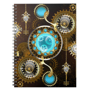 Caderno Espiral Fundo Rusty Steampunk com Lentes Turquesa