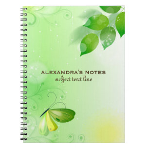 Caderno Espiral Fundo Verde primavera com Borboleta
