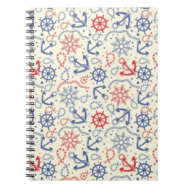 Caderno Espiral Fundo vermelho e marinho com âncora (Frente)