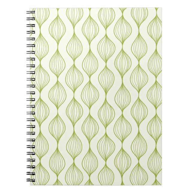 Caderno Espiral Fundo vertical verde do teste padrão do ogee (Frente)