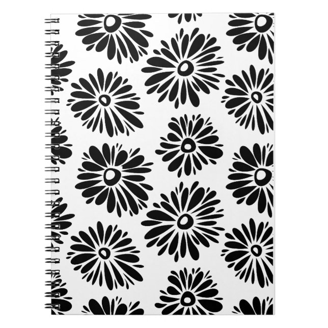 Caderno Espiral Funky Black e white floral (Frente)