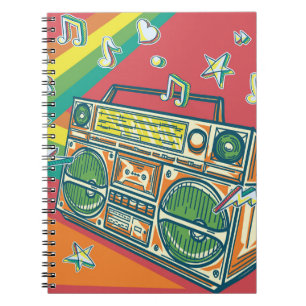 Caderno Espiral Funky Boom Box Design Colorida