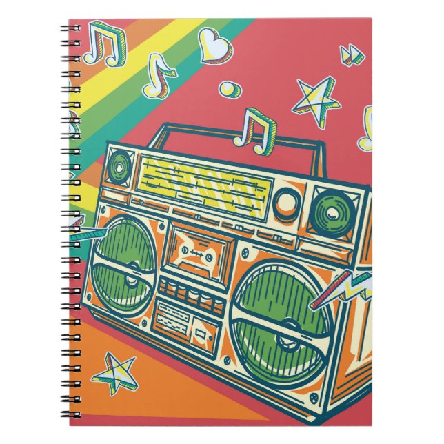 Caderno Espiral Funky Boom Box Design Colorida (Frente)