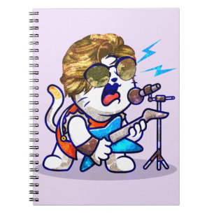 Caderno Espiral Funky Rockstar Cat - Gatinho Legal do Lover Música