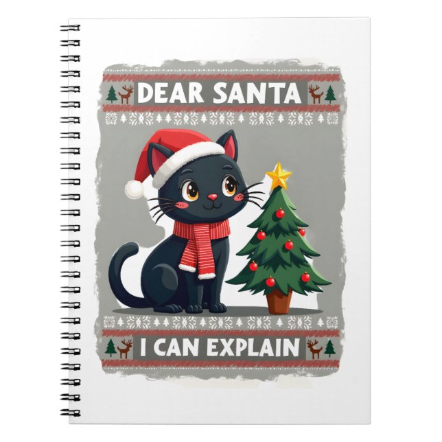 Caderno Espiral Funny Black Cat Christmas Dear Santa, I Can Explai (Frente)