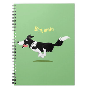 Caderno Espiral Funny Border Collie dog running cartoon 