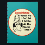Caderno Espiral Funny Bunco Dilemma Com A Mulher Retrora<br><div class="desc">Uma mulher engraçada do estilo retro tem um Bunco Dilemma. Ela está ponderando por que não pode jogar dados e falar ao mesmo tempo. Alguns jogadores têm talento onde podem jogar dados e conversar ao mesmo tempo. Presente engraçado de gag Bunco, presente de feriado, presente de anfitrião, presente de aniversário...</div>