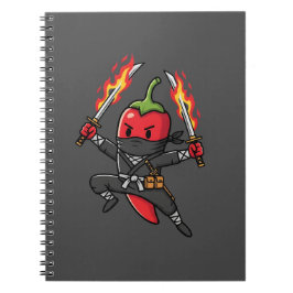 Caderno Espiral Funny Chili Pepper Fire Ninja Samurai Illustration