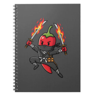 Caderno Espiral Funny Chili Pepper Fire Ninja Samurai Illustration