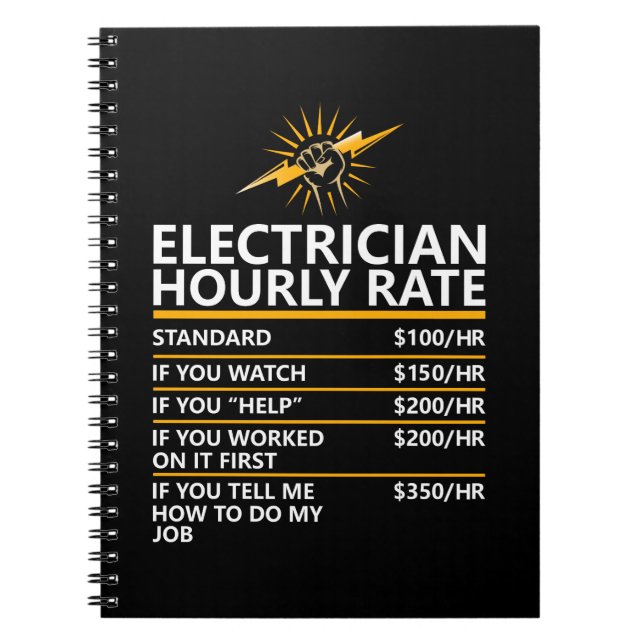 Caderno Espiral Funny Electrician Hourly Rate Table Humor Gift (Frente)