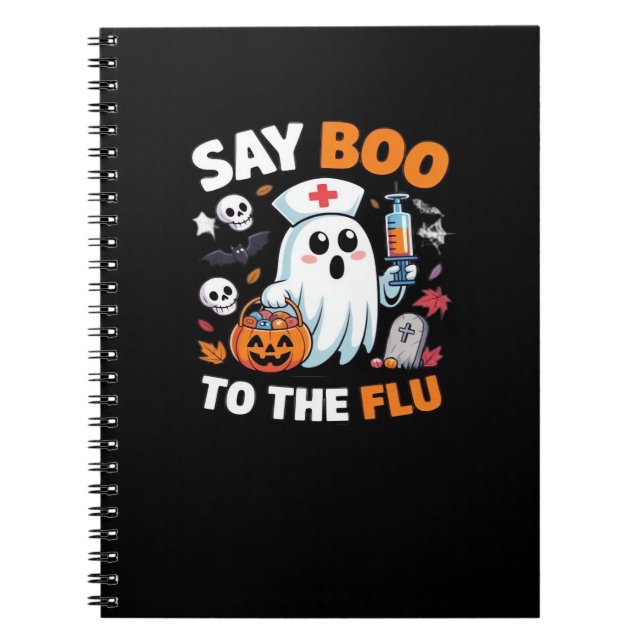 Caderno Espiral Funny Halloween Nurse Ghost T-Shirt � �Say Boo to  (Frente)