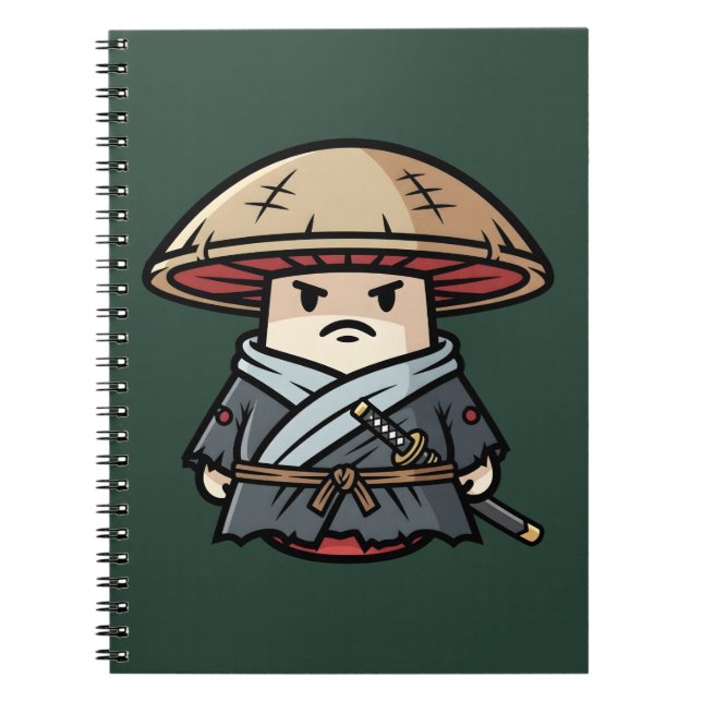 Caderno Espiral Funny Mushroom Ronin Wandering Samurai Illustratio (Frente)