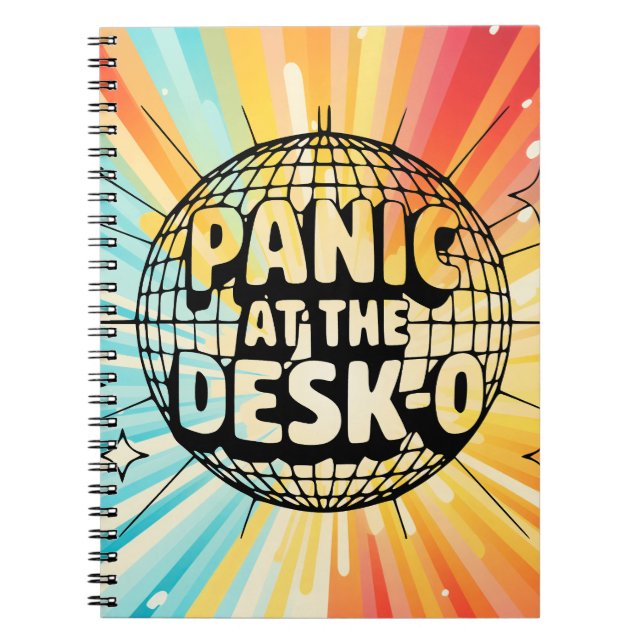 Caderno Espiral Funny Office Notebook-Panic at the Desk Disco Ball (Frente)
