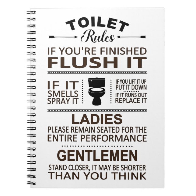 Caderno Espiral Funny Toilet Rules Bathroom Humor (Frente)