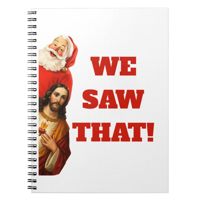 Caderno Espiral Funny “We Saw That” Santa and Jesus Design (Frente)