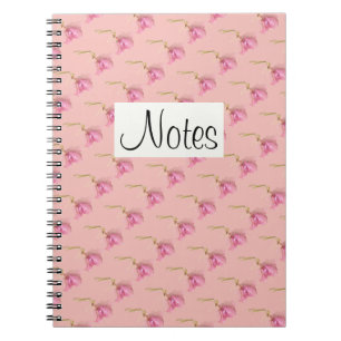 Caderno Espiral Furador de impressão floral cor-de-rosa a rosa