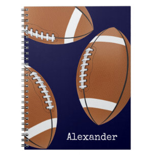 Caderno Espiral Futebol americano com nome monogramado Azul Marinh