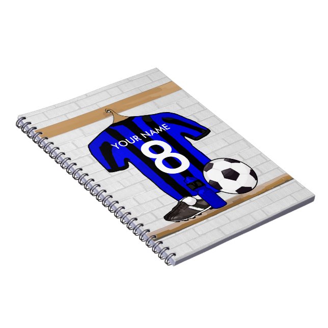 Caderno Espiral Futebol preto personalizado e futebol azul Jersey (Lado Direito)