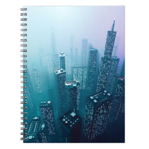 Caderno Espiral Futuro centro de cidades com arranha-céus no cibo
