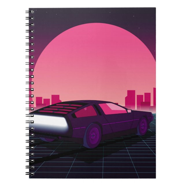 Caderno Espiral Futuro retrô. fundo de ficção científica estilo 80 (Frente)