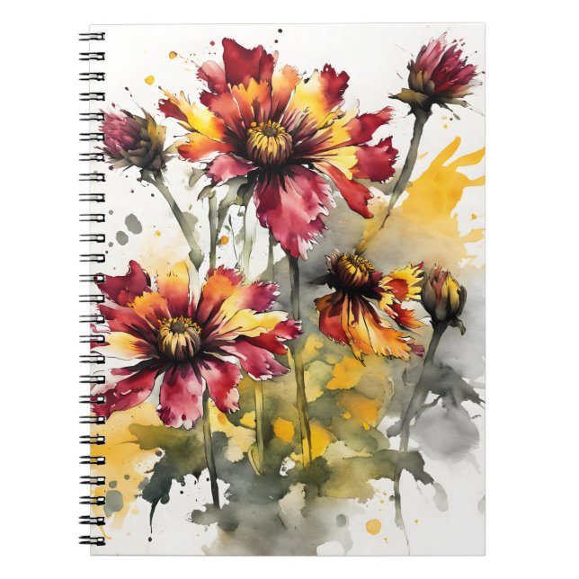 Caderno Espiral Gaillardia - Flores aquarela (Frente)