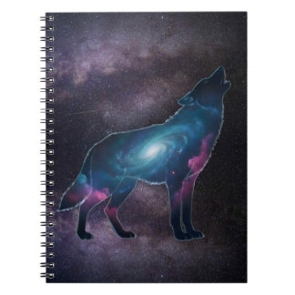 Caderno Espiral Galactic Howling Wolf Silhouette