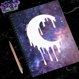 Caderno Espiral Galáxia da Silhueta de Lua Roxo Gótico