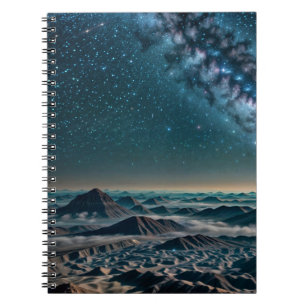 Caderno Espiral Galáxia da Via Láctea Sobre Montanhas do Deserto