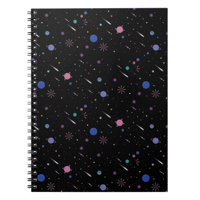 Caderno Espiral Galáxia Lua estrelas, Céu Noturno, Astronomia (Frente)