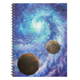 Caderno Espiral Galáxias azuis e planetas