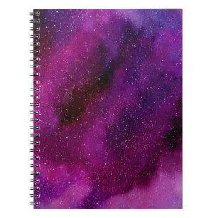 Caderno Espiral Galáxias de Aquarela rosa púrpura