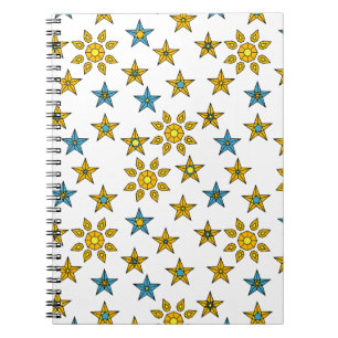 Caderno Espiral Galaxy Orange e Blue Sun e Stars Gems Padrão