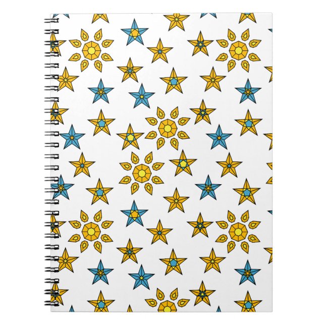 Caderno Espiral Galaxy Orange e Blue Sun e Stars Gems Padrão (Frente)