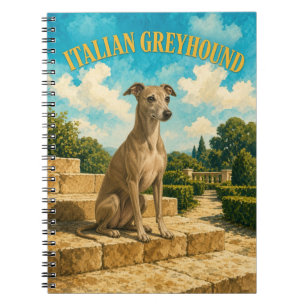 Caderno Espiral Galgo Italiano, Arte de Cão em Aquarela Vintage