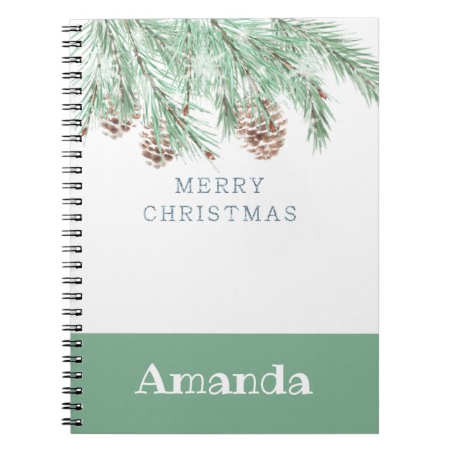 Caderno Espiral galhos com pinhas, Natal, pinhas de Natal (Frente)